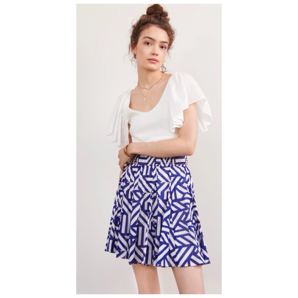 NWOT Anthropologie Maeve Ruffled A-line Skirt in Blue & White  Size Small